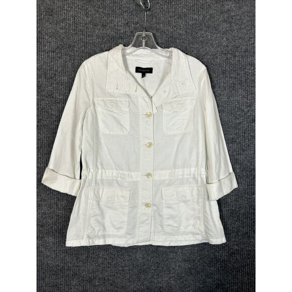 Talbots Womens Button Up Lightweight Jacket Size Small White Linen Blend Coastal - Picture 1 of 12
